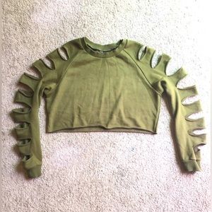 Shredded Long Sleeve Cropped Sweatshirt